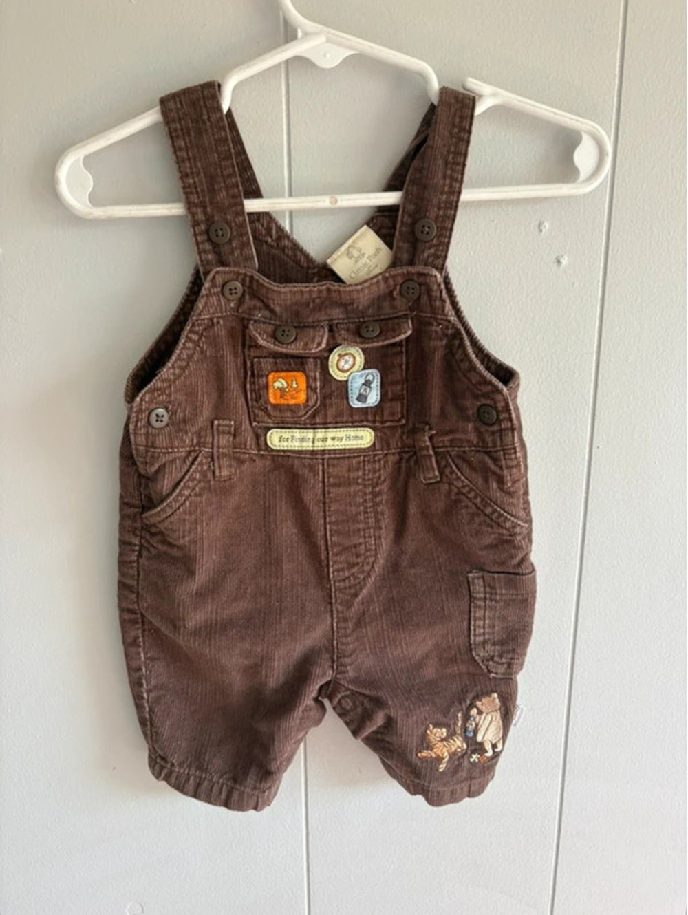 Vintage Disney Newborn Brown Corduroy Overalls Winnie the Pooh